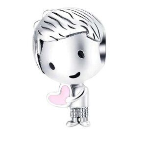 Sterling Silver Little Boy with Pink Enamel Heart Charm